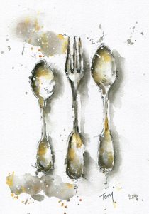 vintage spoons cutlery online watercolor class