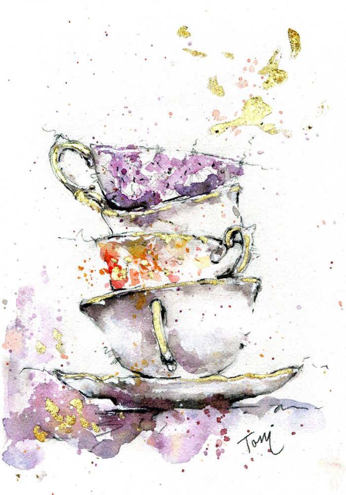 vintage teacups online watercolor class